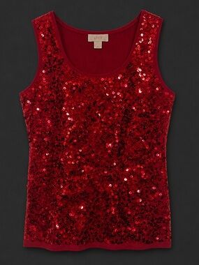 LOFT Red Sequin Tank Top Holiday Party Glam XS